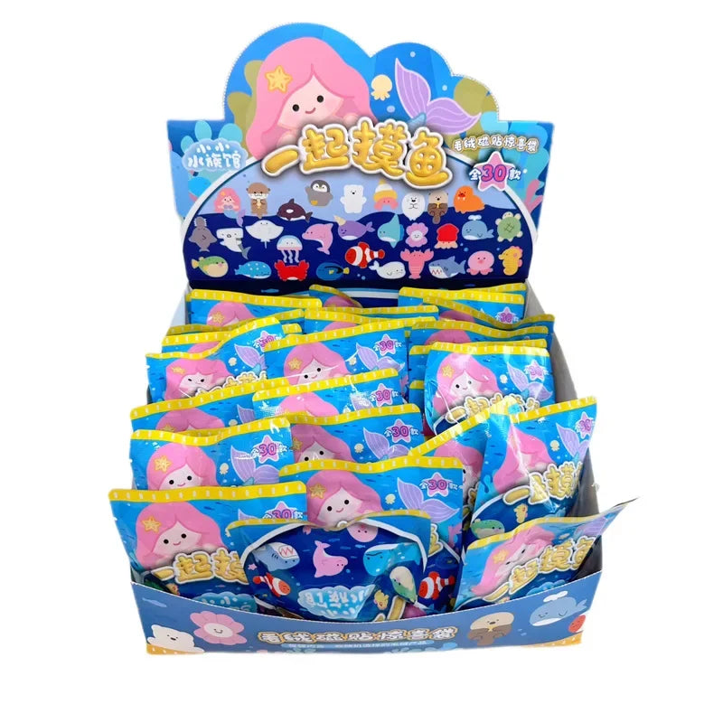 30Pcs/Box Original Small Aquarium Marine Animal Plush Refrigerator Sticker Blind Box Cute Magnetic Sticker Kawaii Plushies Toy