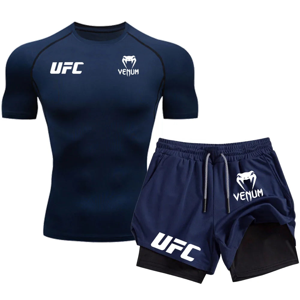 Logo Men'S Tight Fitting T-Shirt Shorts Summer Casual Sports Fighting Fashion Fitness Top Pants Two-Piece Set