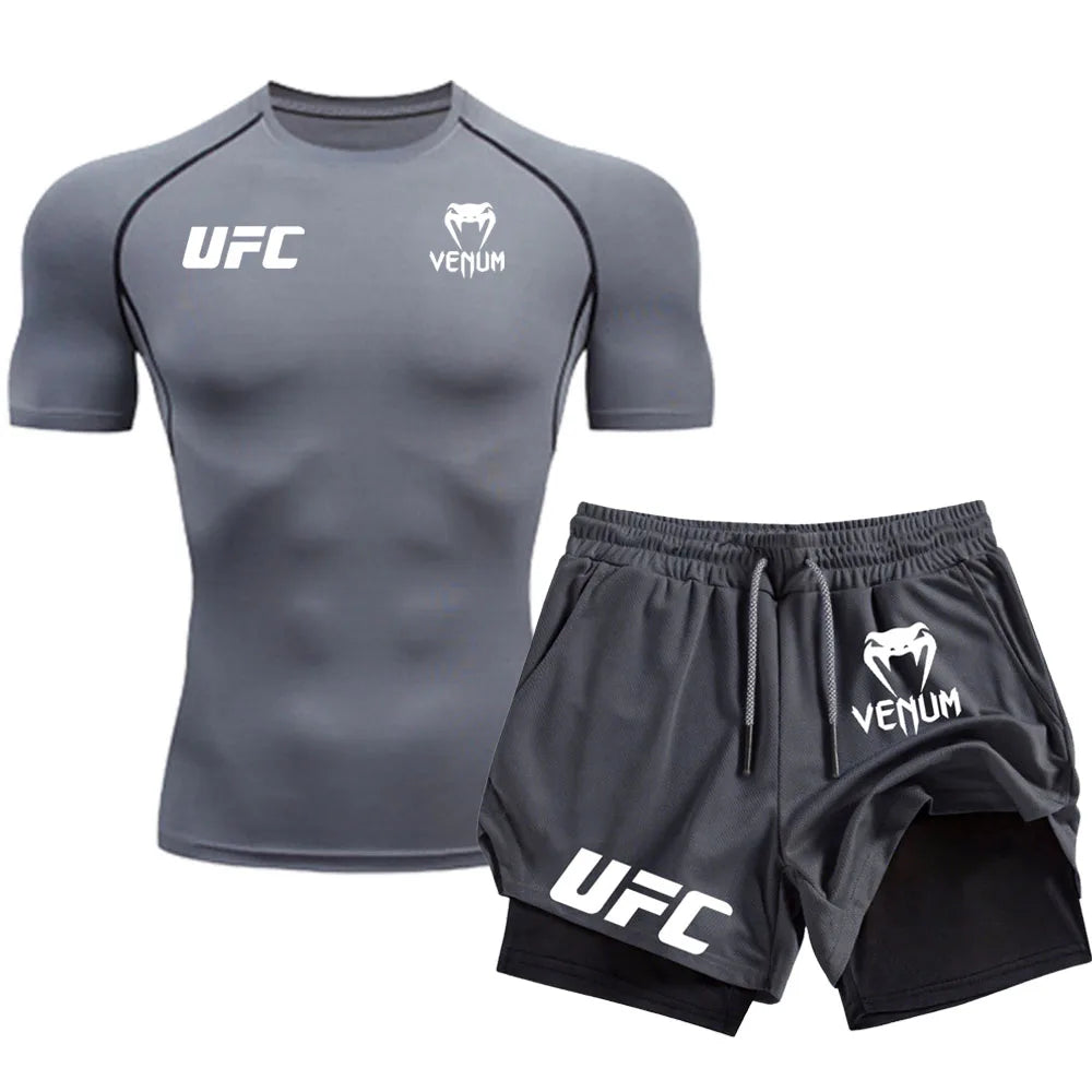 Logo Men'S Tight Fitting T-Shirt Shorts Summer Casual Sports Fighting Fashion Fitness Top Pants Two-Piece Set