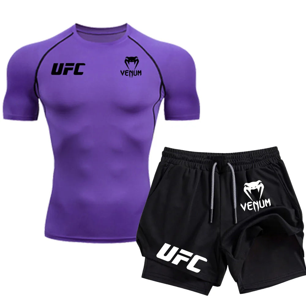 Logo Men'S Tight Fitting T-Shirt Shorts Summer Casual Sports Fighting Fashion Fitness Top Pants Two-Piece Set