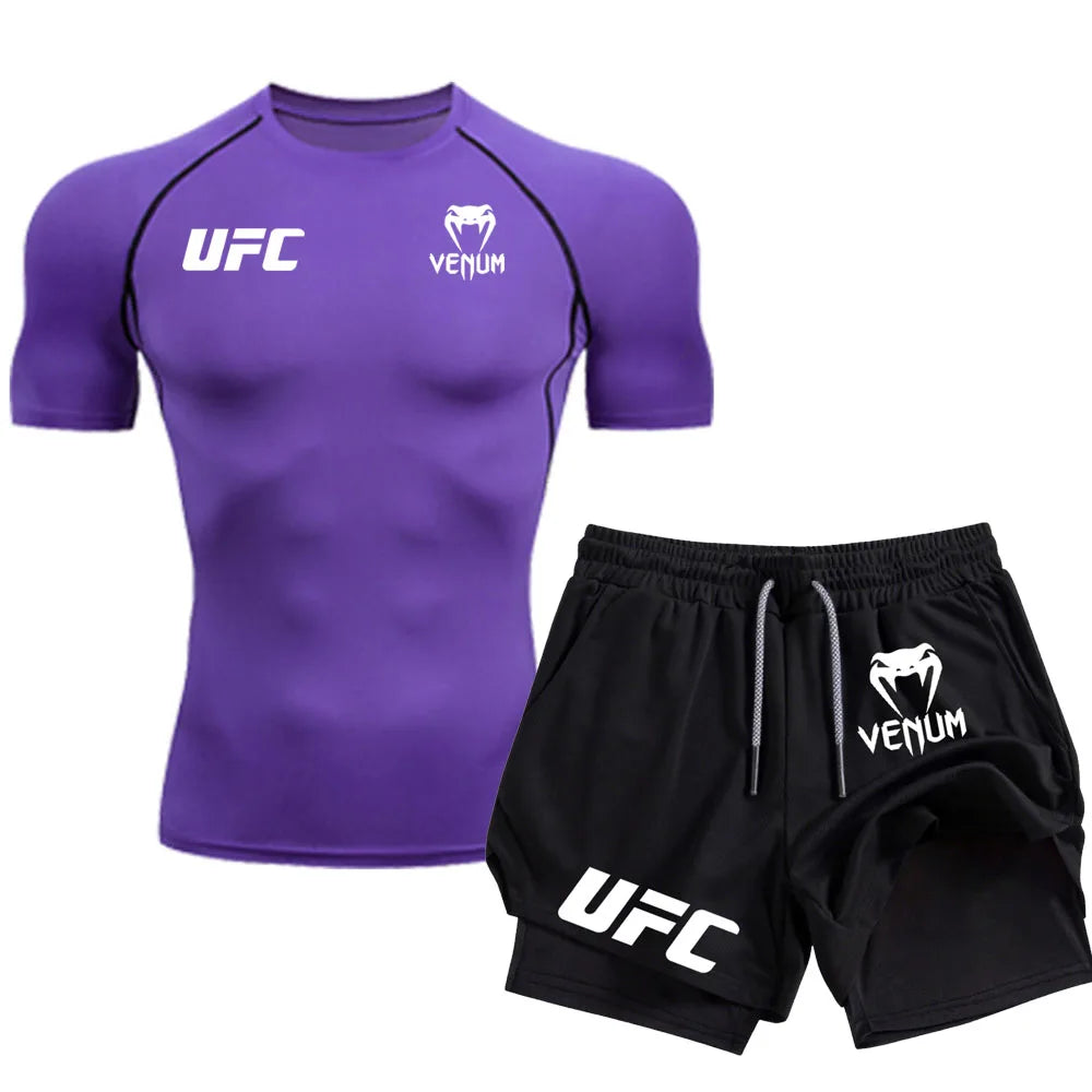 Logo Men'S Tight Fitting T-Shirt Shorts Summer Casual Sports Fighting Fashion Fitness Top Pants Two-Piece Set