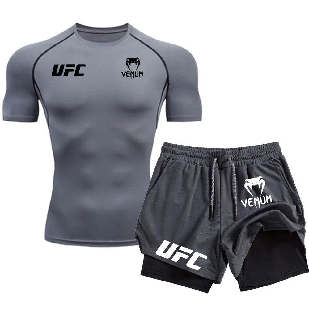 Logo Men'S Tight Fitting T-Shirt Shorts Summer Casual Sports Fighting Fashion Fitness Top Pants Two-Piece Set