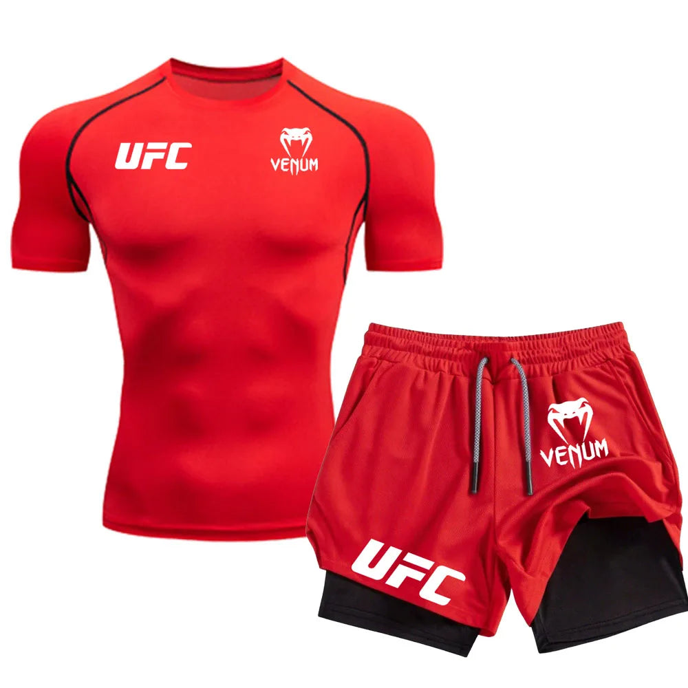 Logo Men'S Tight Fitting T-Shirt Shorts Summer Casual Sports Fighting Fashion Fitness Top Pants Two-Piece Set